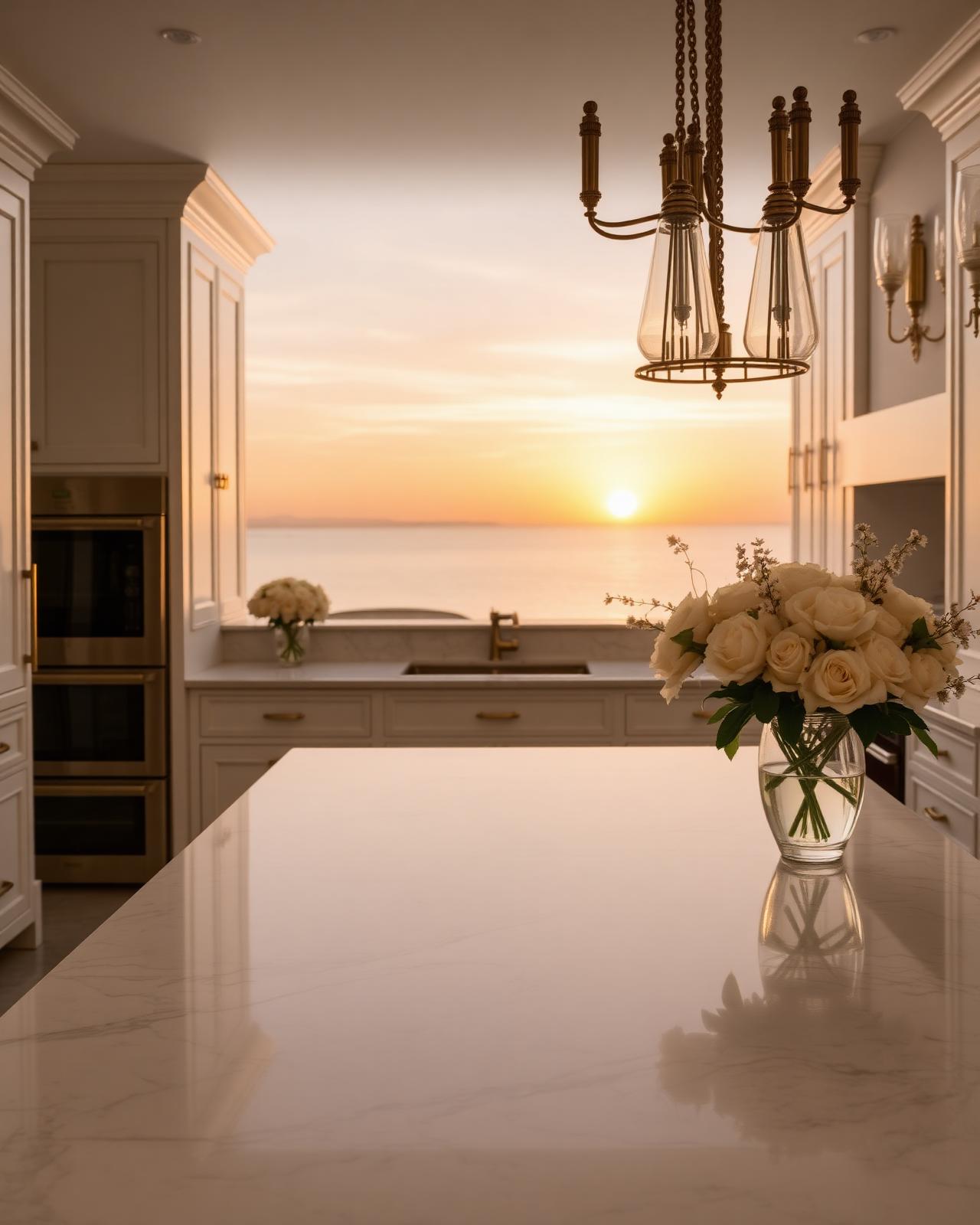 Sunset over a luxury Florida estate kitchen
